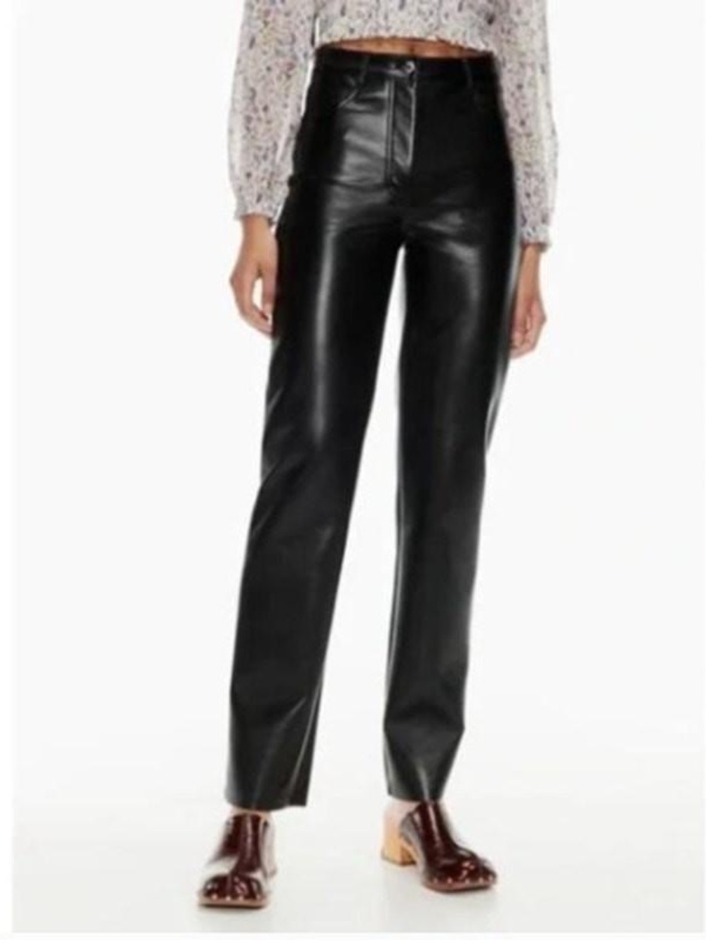Wilfred Black Vegan Leather Straight-Leg Pants